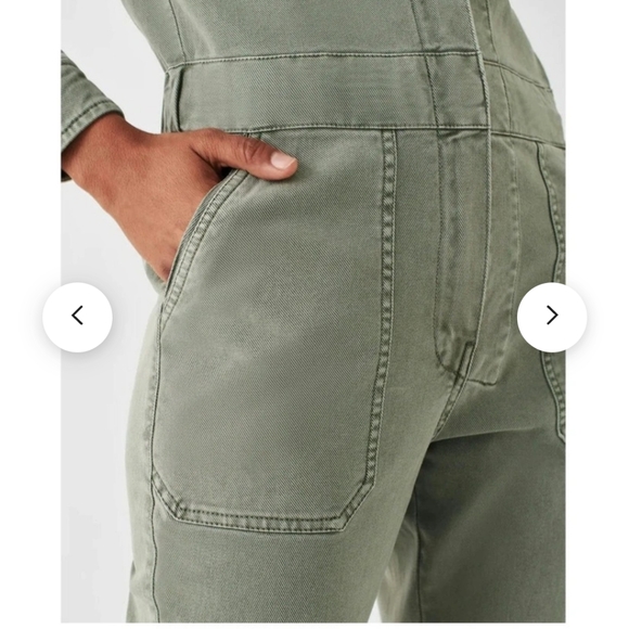 - FAHERTY SZ 6  OVERLAND  TWILL DISTRESSED OKIVE GREEN ZIP UP JUMPSUIUIT $289 - Picture 10 of 14
